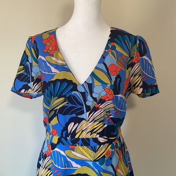 J Crew Mercantile Colorful Tropical Floral Print Faux Wrap Dress Size 4 - Picture 2 of 10